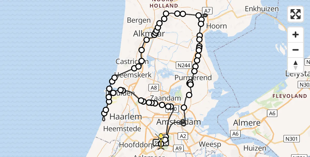 Routekaart van de vlucht: Politieheli naar Schiphol, Walaardt Sacréstraat