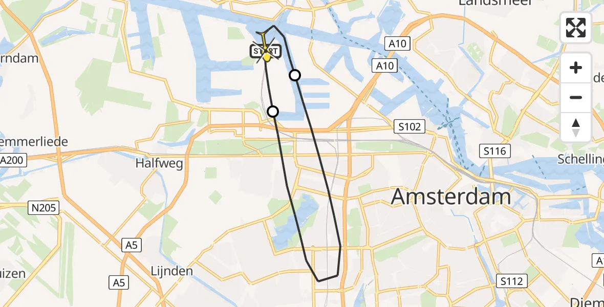 Routekaart van de vlucht: Lifeliner 1 naar Amsterdam Heliport, Hornweg