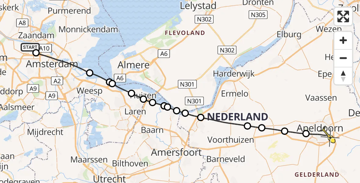 Routekaart van de vlucht: Lifeliner 1 naar Apeldoorn, Westhaven