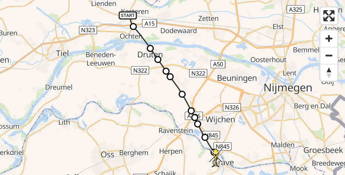 Routekaart van de vlucht: Lifeliner 3 naar Grave, Oude Broekdijk