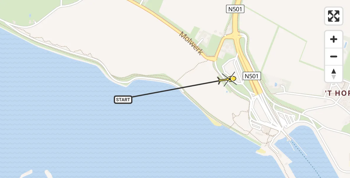 Routekaart van de vlucht: Ambulancehelikopter naar Den Hoorn, Teso