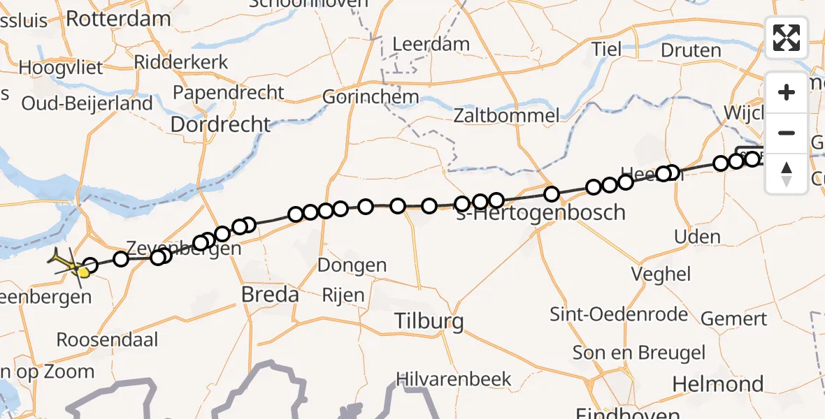 Routekaart van de vlucht: Lifeliner 3 naar Dinteloord, Hoogveldscheweg