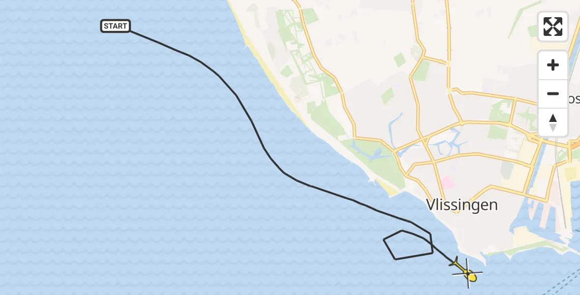 Routekaart van de vlucht: Kustwachthelikopter naar Vlissingen, Strand Koudekerke