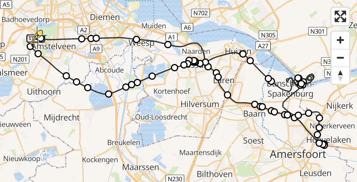 Routekaart van de vlucht: Politieheli naar Schiphol, verlengde Oude Karselaan