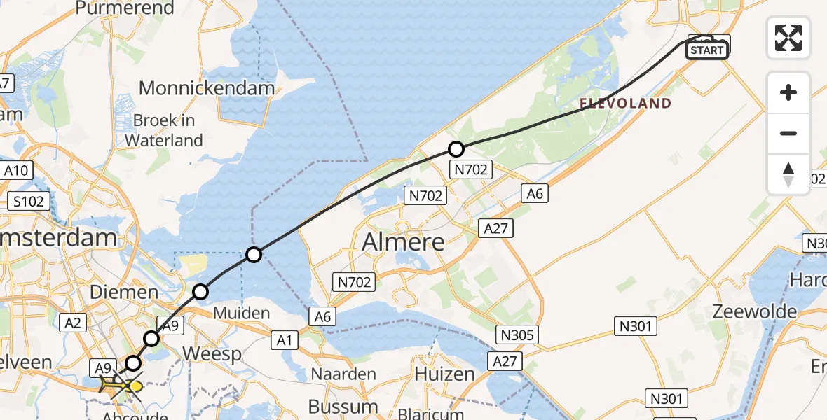 Routekaart van de vlucht: Lifeliner 1 naar Academisch Medisch Centrum (AMC), Larserdreef