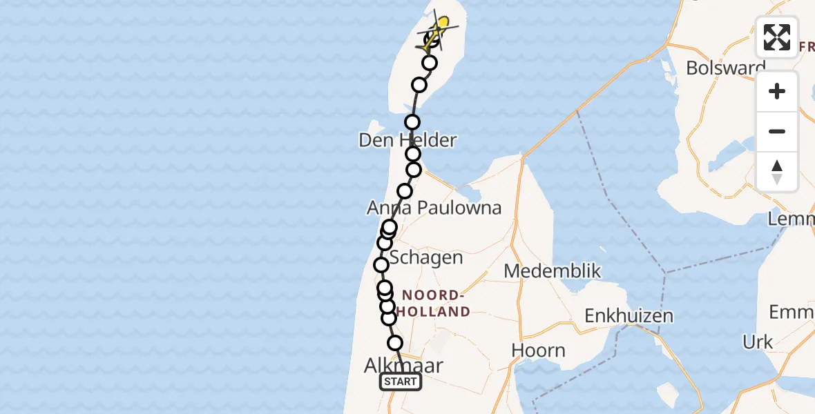 Routekaart van de vlucht: Ambulancehelikopter naar Texel International Airport, Geert Groteplein