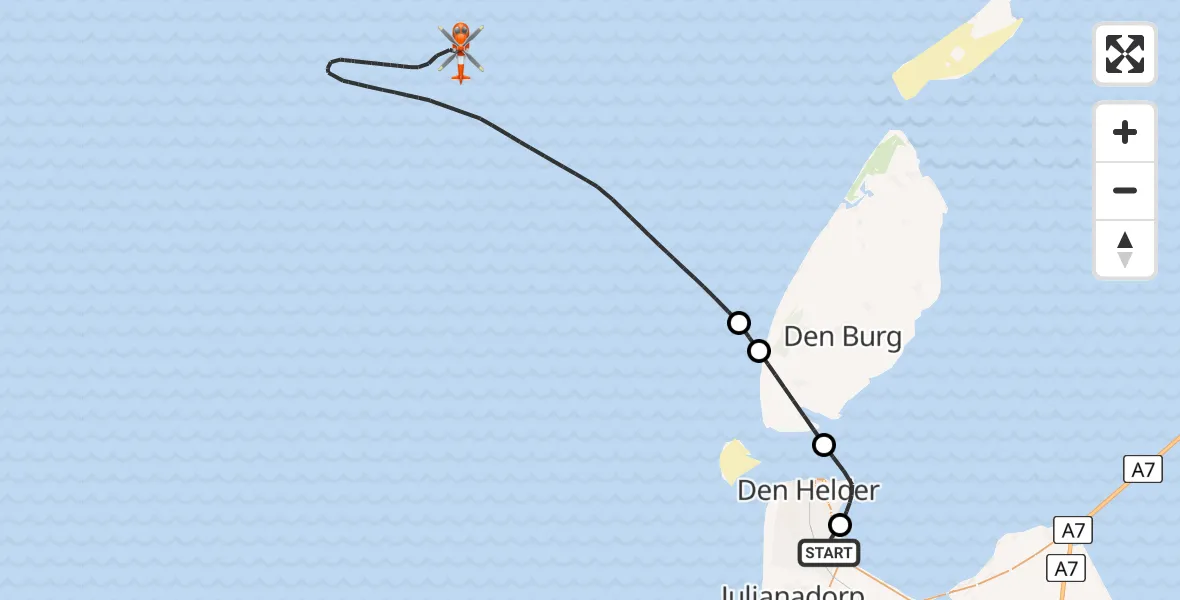 Vluchtroute Kustwachthelikopter Vliegveld De Kooy - , 18 maart 2025, 14:35