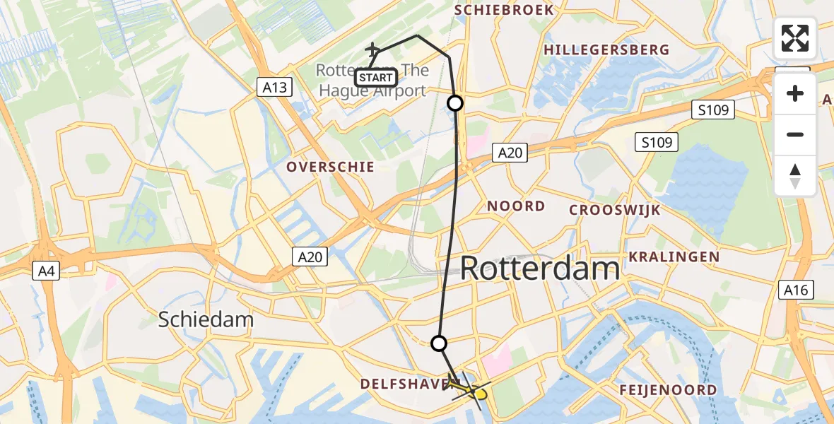 Routekaart van de vlucht: Lifeliner 3 naar Erasmus MC, Brandenburgbaan