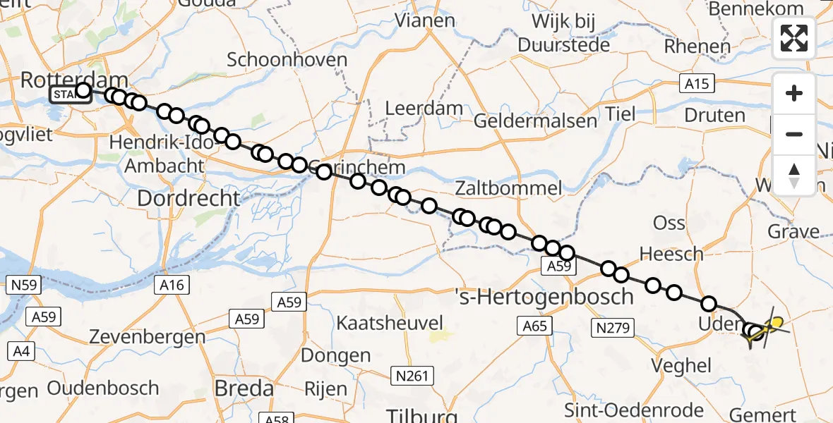 Routekaart van de vlucht: Lifeliner 3 naar Vliegbasis Volkel, Burgemeester Hoffmanplein