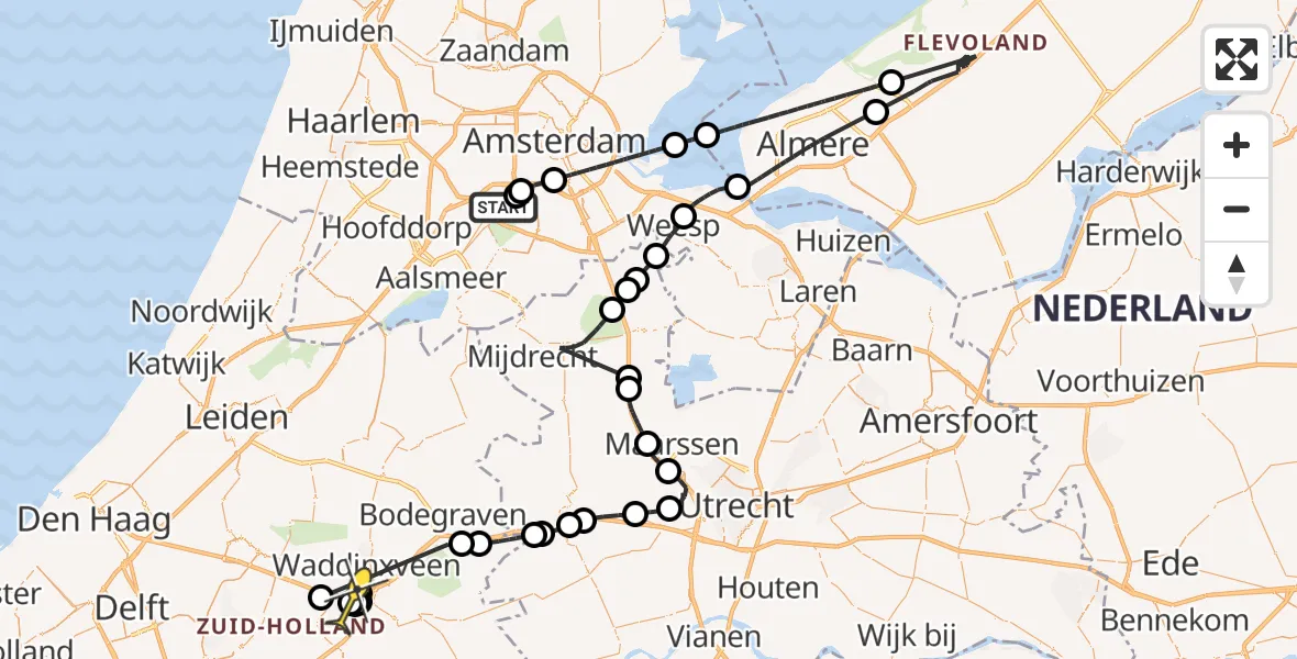 Routekaart van de vlucht: Politieheli naar Waddinxveen, Boeierspad