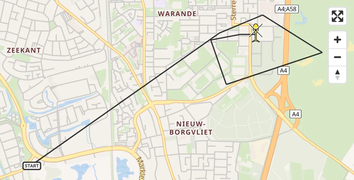 Routekaart van de vlucht: Lifeliner 2 naar Bergen op Zoom, Mondafseweg