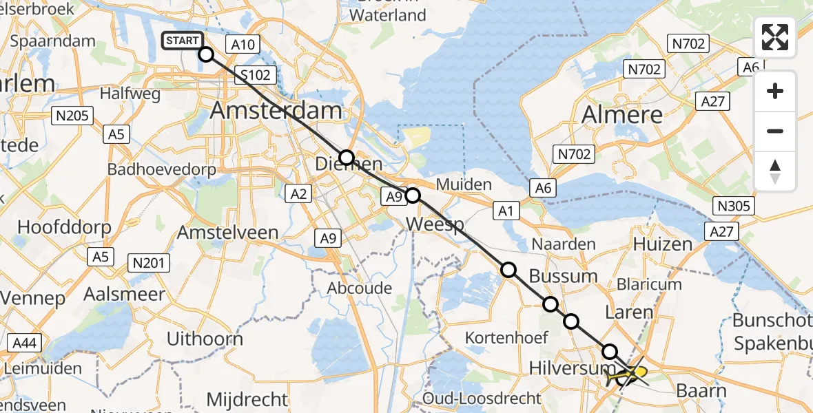 Routekaart van de vlucht: Lifeliner 1 naar Laren, Kompasweg