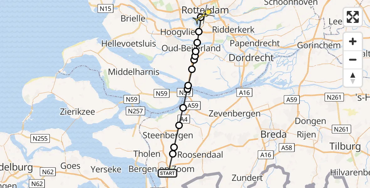 Routekaart van de vlucht: Lifeliner 2 naar Erasmus MC, Zoomstede