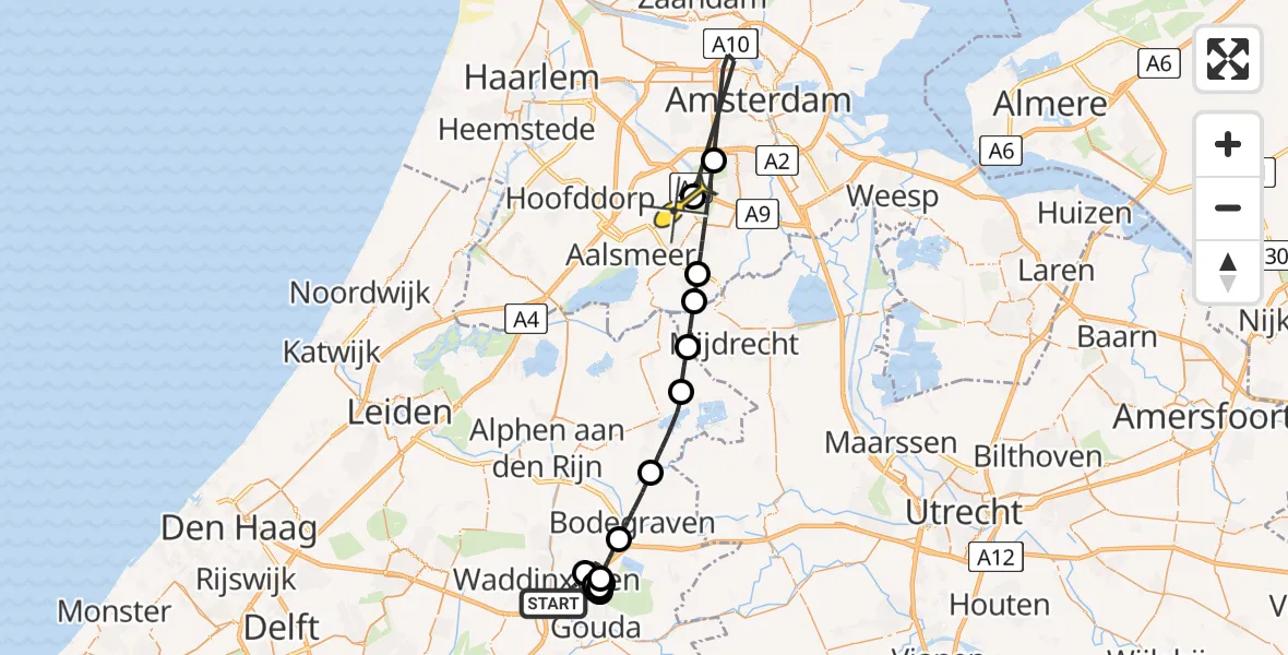 Routekaart van de vlucht: Politiehelikopter naar Aalsmeer, Polderpad