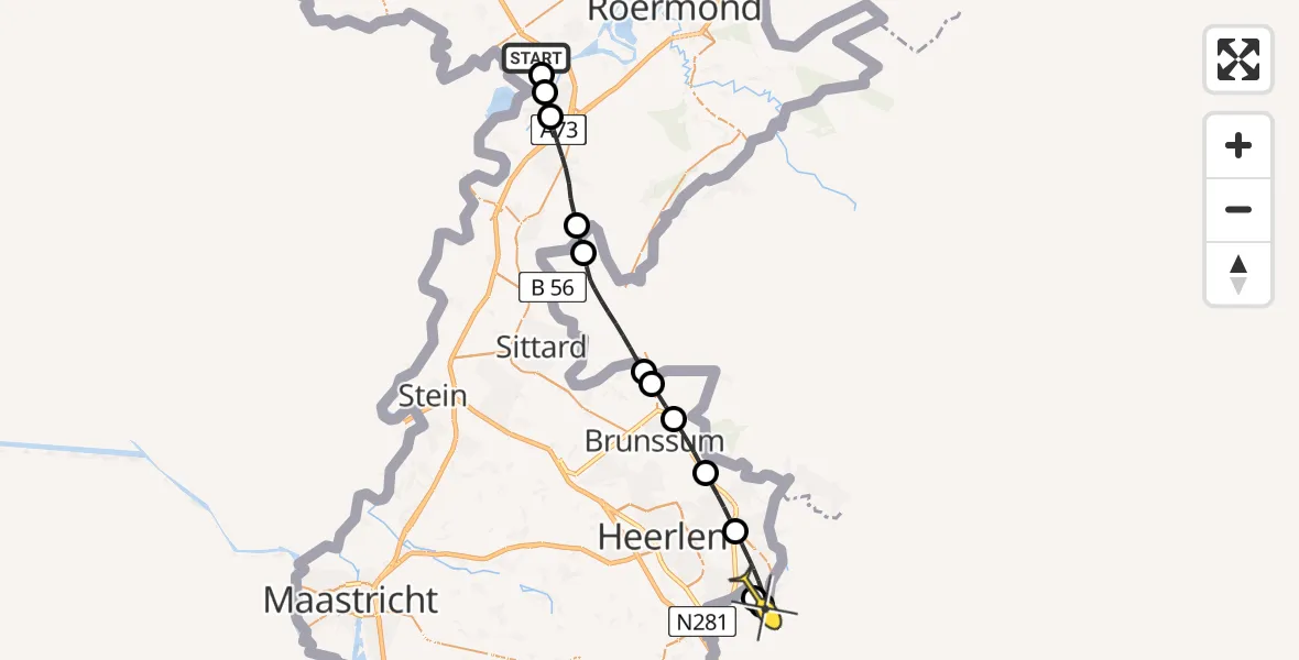 Routekaart van de vlucht: Lifeliner 3 naar Kerkrade, Koeweide