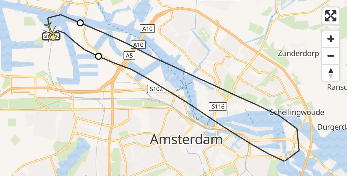 Routekaart van de vlucht: Lifeliner 1 naar Amsterdam Heliport, Kajuitpad