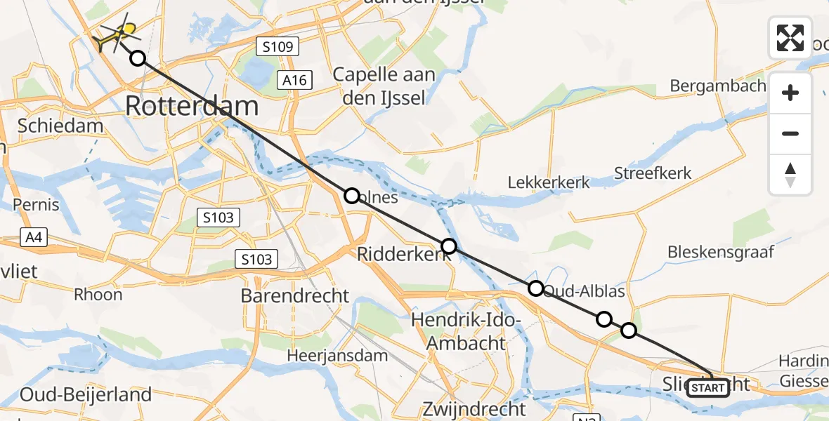 Routekaart van de vlucht: Lifeliner 2 naar Rotterdam The Hague Airport, Parallelweg