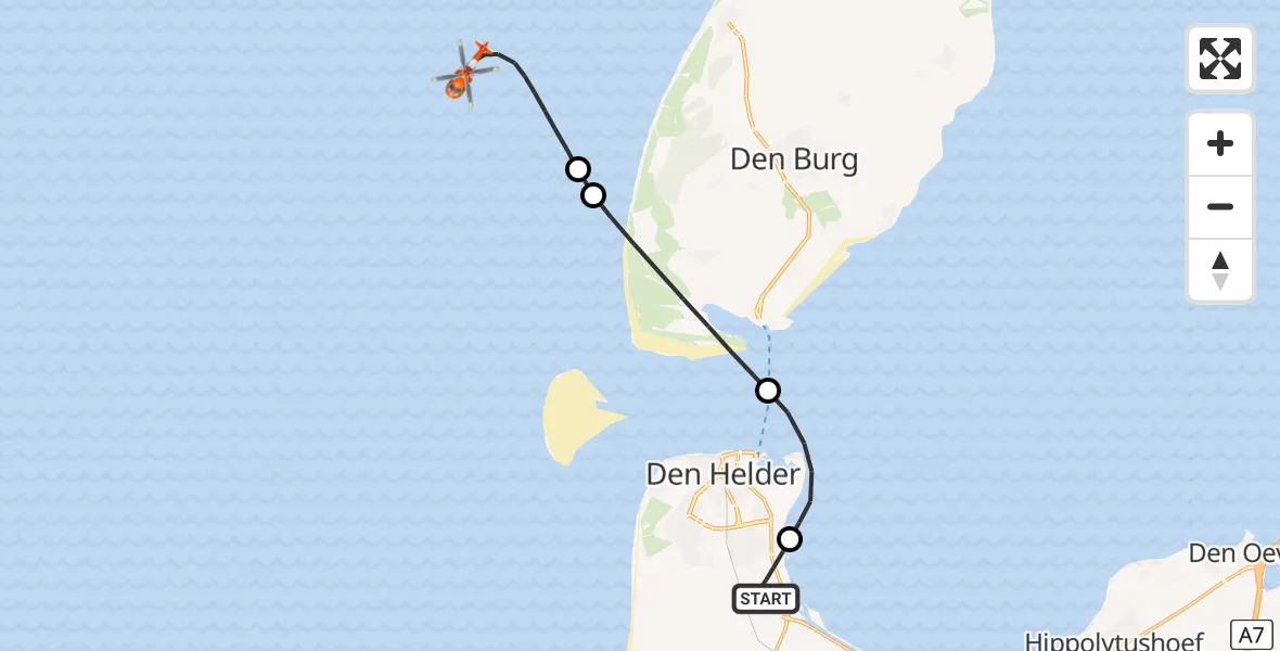 Vluchtroute Kustwachthelikopter Vliegveld De Kooy - , 18 maart 2025, 18:49