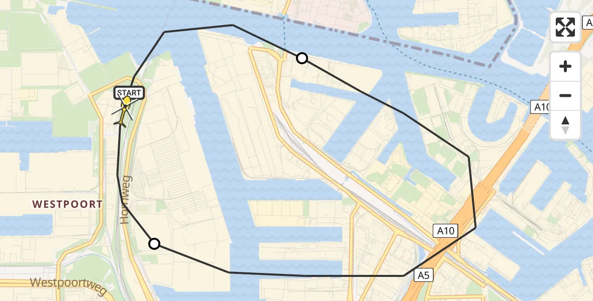 Routekaart van de vlucht: Lifeliner 1 naar Amsterdam Heliport, Ankerweg