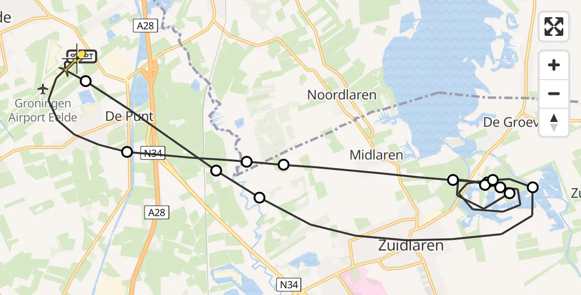 Routekaart van de vlucht: Lifeliner 4 naar Groningen Airport Eelde, Moespot