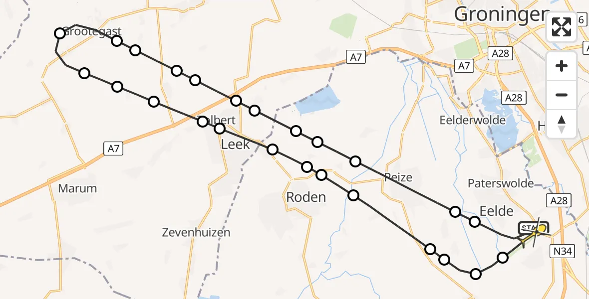 Routekaart van de vlucht: Lifeliner 4 naar Groningen Airport Eelde, Veldkampweg