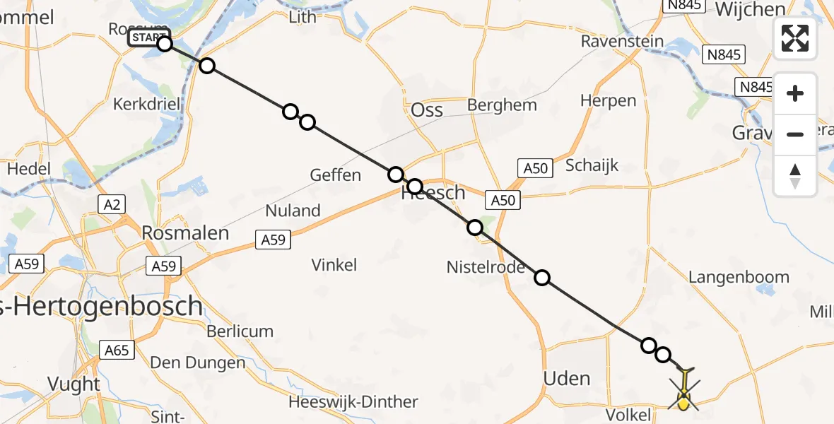 Routekaart van de vlucht: Lifeliner 3 naar Vliegbasis Volkel, Wildsedijk