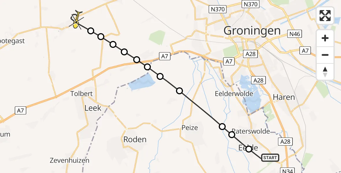 Routekaart van de vlucht: Lifeliner 4 naar Niekerk, Hoofdweg