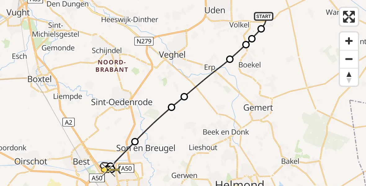 Routekaart van de vlucht: Lifeliner 3 naar Son en Breugel, Oudedijk