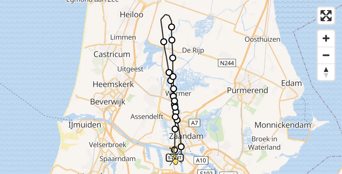 Routekaart van de vlucht: Lifeliner 1 naar Amsterdam Heliport, Stormhoek