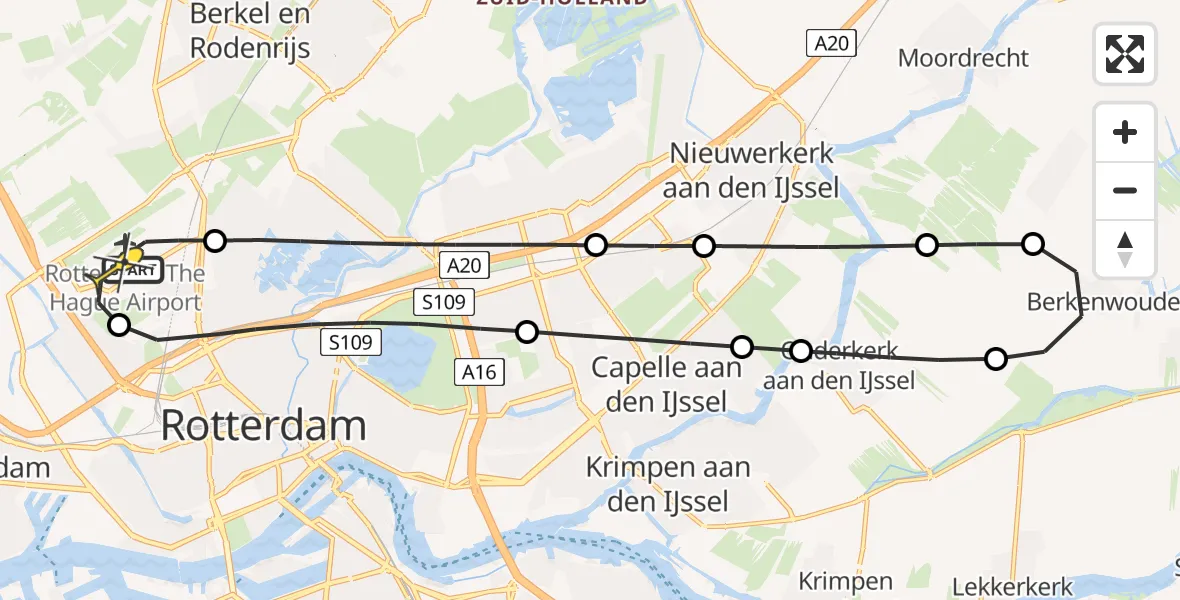 Routekaart van de vlucht: Lifeliner 2 naar Rotterdam The Hague Airport, Bovendijk