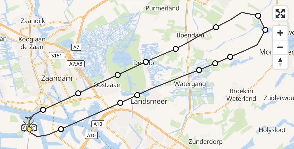 Routekaart van de vlucht: Lifeliner 1 naar Amsterdam Heliport, Westhavenweg