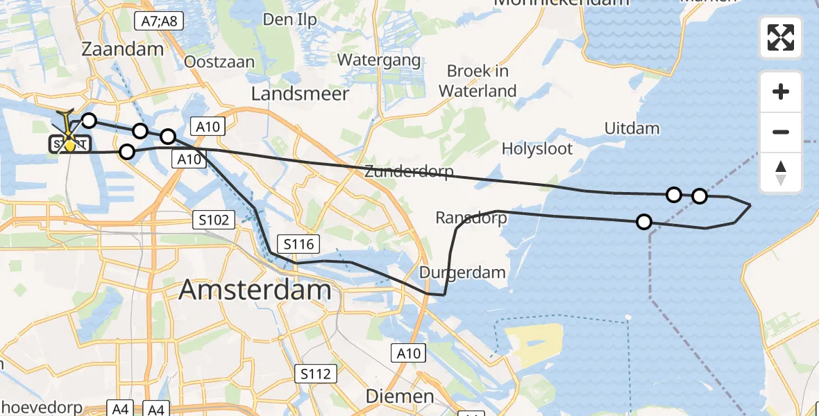 Routekaart van de vlucht: Lifeliner 1 naar Amsterdam Heliport, Kajuitpad