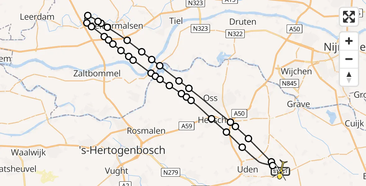 Routekaart van de vlucht: Lifeliner 3 naar Vliegbasis Volkel, De Bunders