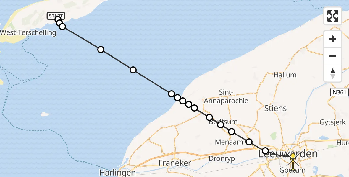 Routekaart van de vlucht: Ambulanceheli naar Leeuwarden, Seeryperpolder