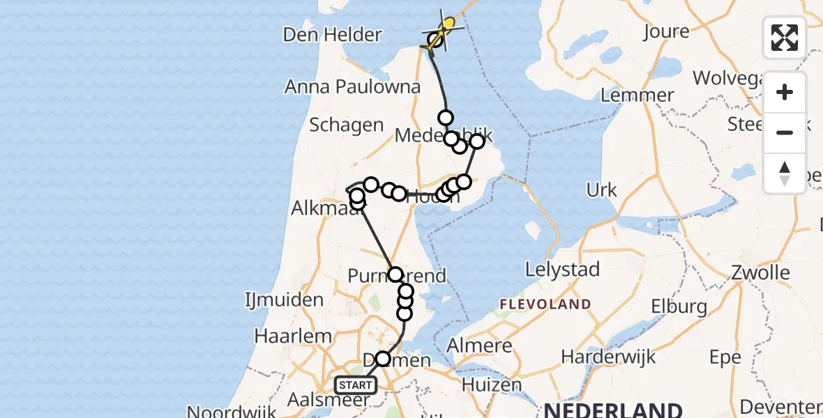 Routekaart van de vlucht: Politieheli naar Den Oever, Corneillelaan