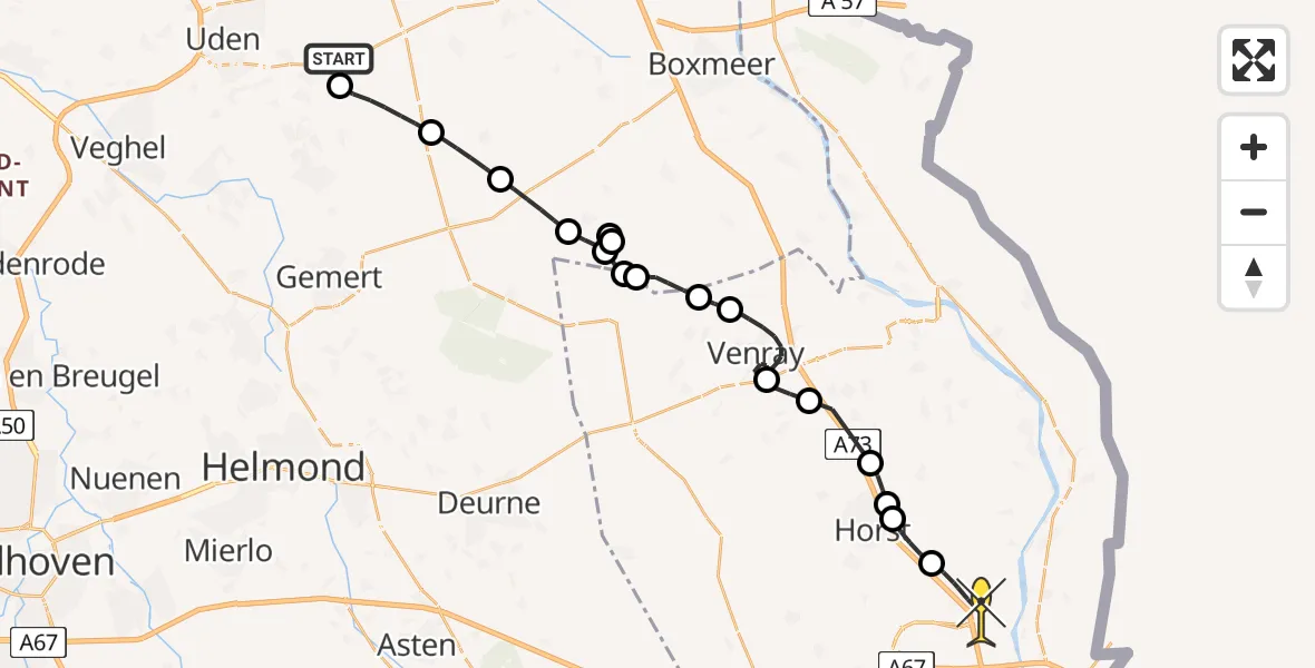 Routekaart van de vlucht: Politiehelikopter naar Grubbenvorst, Vogelstraat