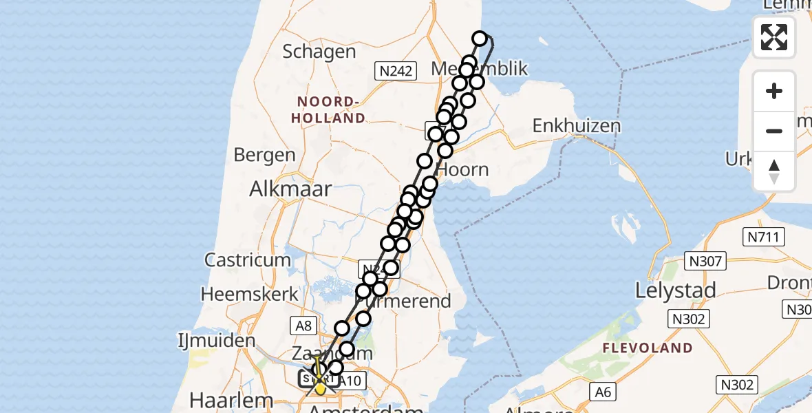 Routekaart van de vlucht: Lifeliner 1 naar Amsterdam Heliport, Nieuwe Hemweg