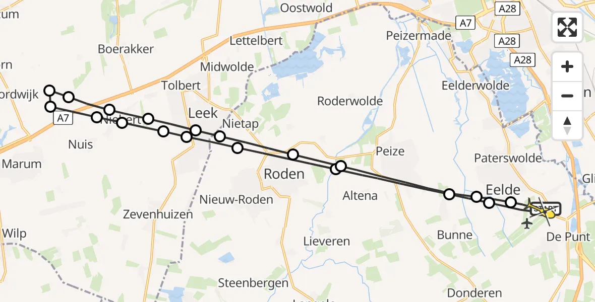 Routekaart van de vlucht: Lifeliner 4 naar Groningen Airport Eelde, Molenweg