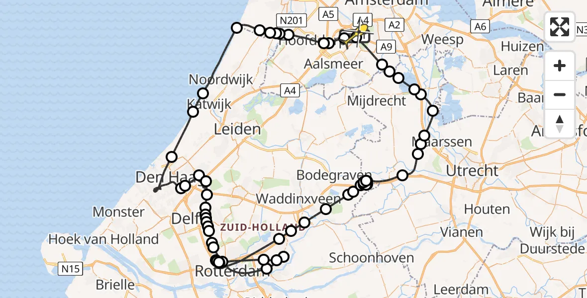 Routekaart van de vlucht: Politieheli naar Schiphol, Amsterdam-Bataviaweg