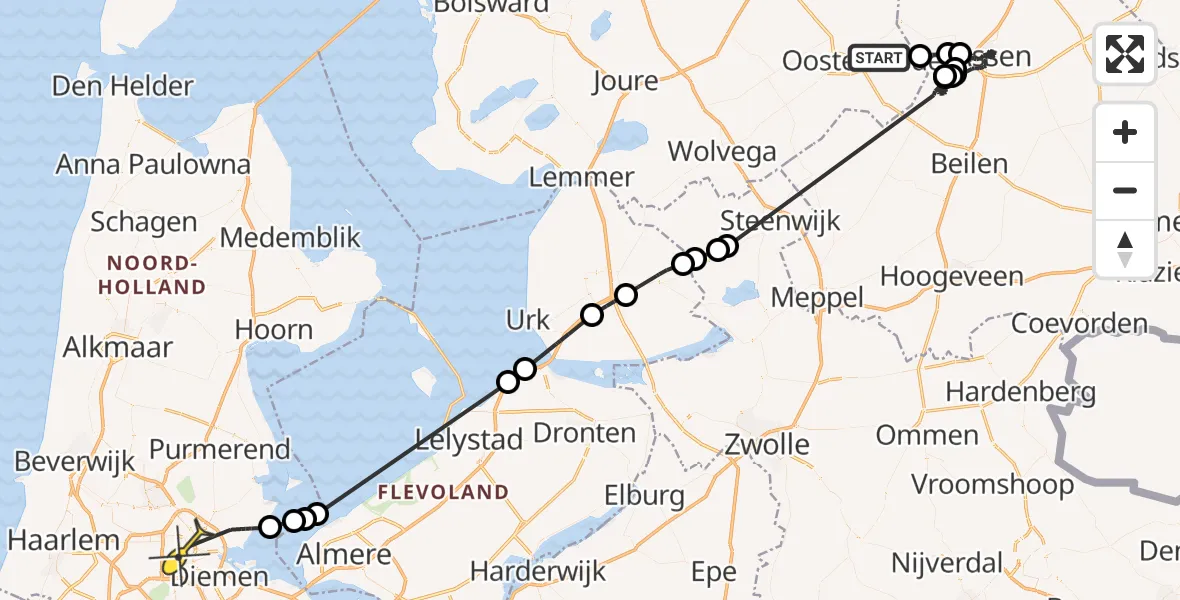 Routekaart van de vlucht: Politieheli naar Amsterdam, Vogelrijd