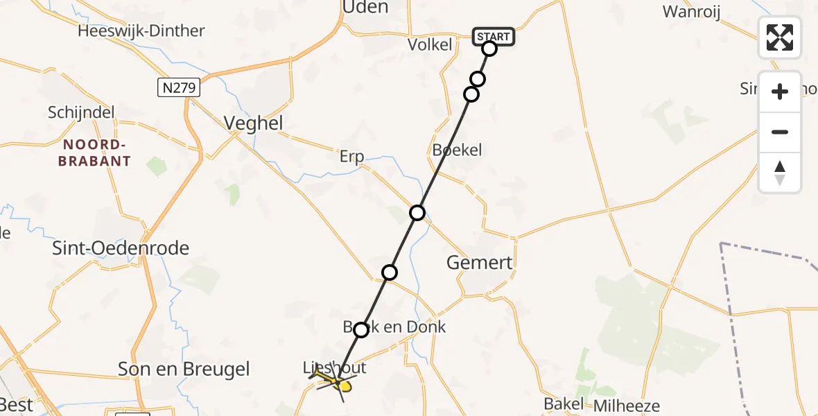 Routekaart van de vlucht: Lifeliner 3 naar Lieshout, Oosterheidestraat