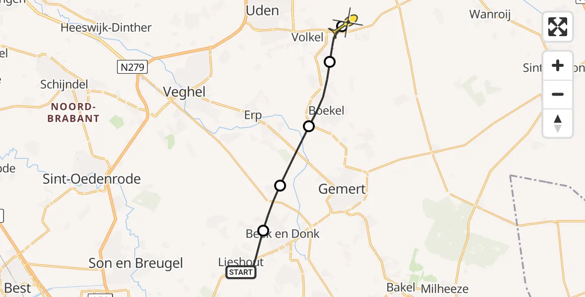 Routekaart van de vlucht: Lifeliner 3 naar Vliegbasis Volkel, Beekseweg