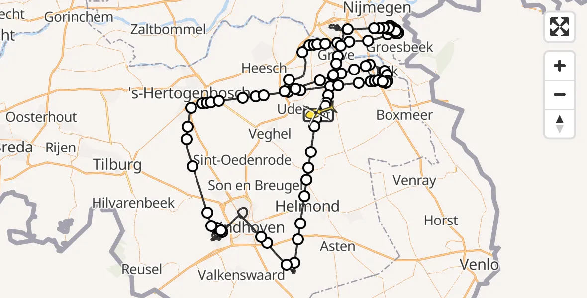 Routekaart van de vlucht: Politieheli naar Vliegbasis Volkel, Vogelstraat