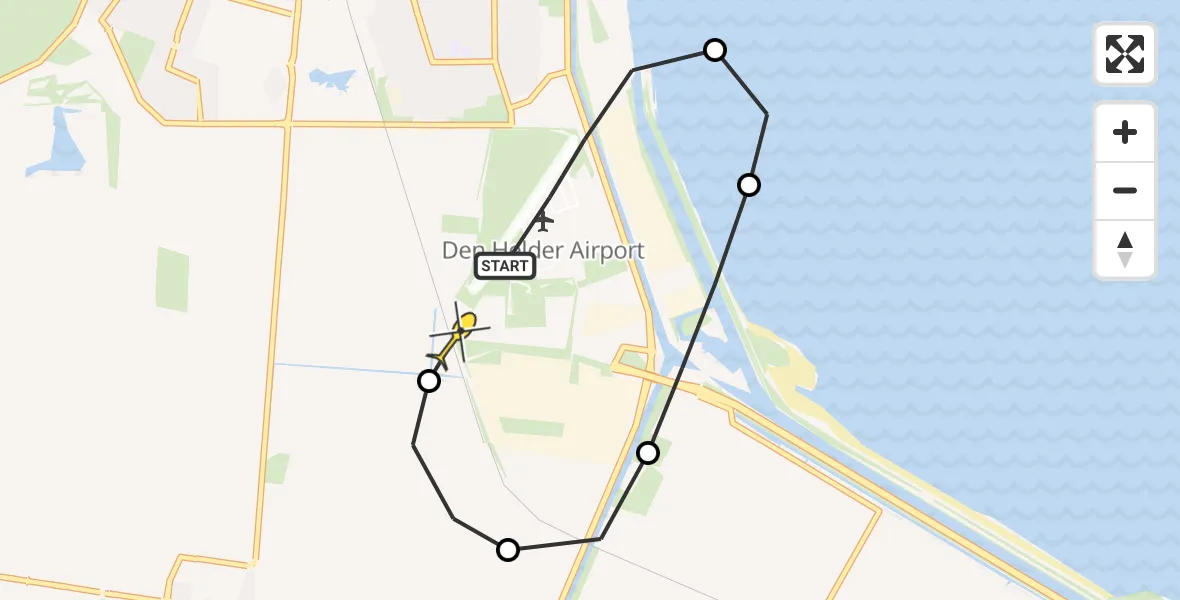 Routekaart van de vlucht: Kustwachthelikopter naar Vliegveld De Kooy, Doggersvaart