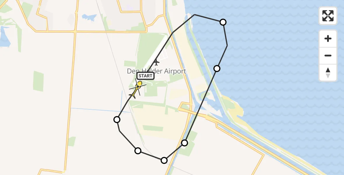 Routekaart van de vlucht: Kustwachthelikopter naar Vliegveld De Kooy, Oostoeverweg