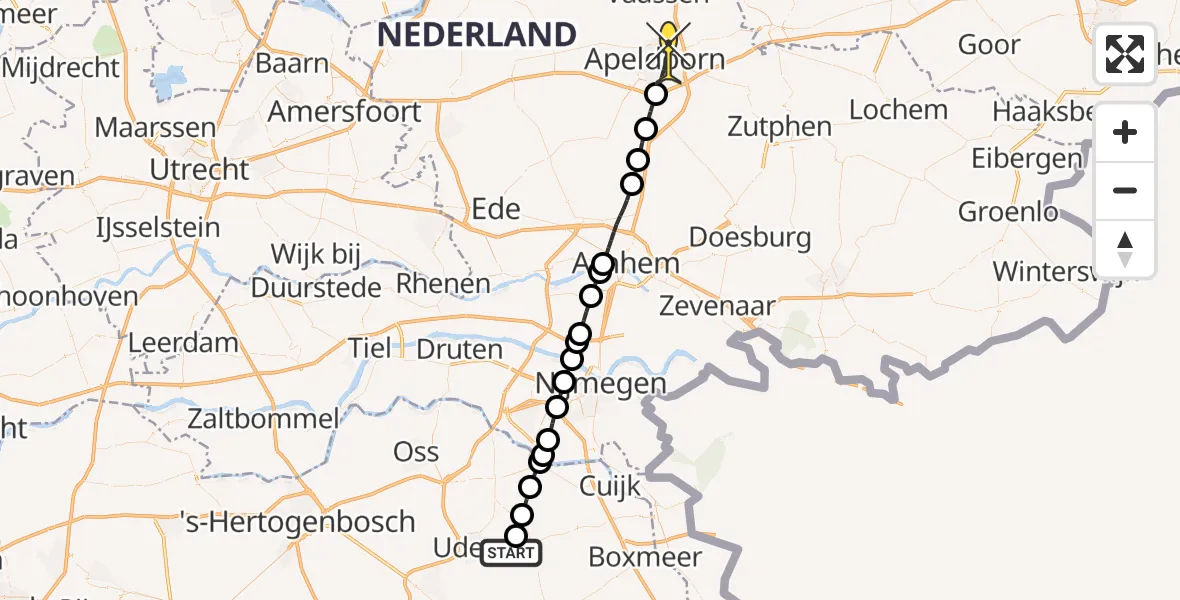 Routekaart van de vlucht: Lifeliner 3 naar Apeldoorn, Zeelandsedijk