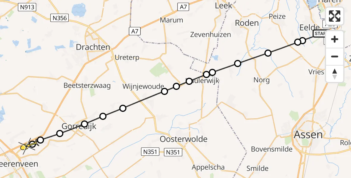 Routekaart van de vlucht: Lifeliner 4 naar Heerenveen, Lugtenbergerweg