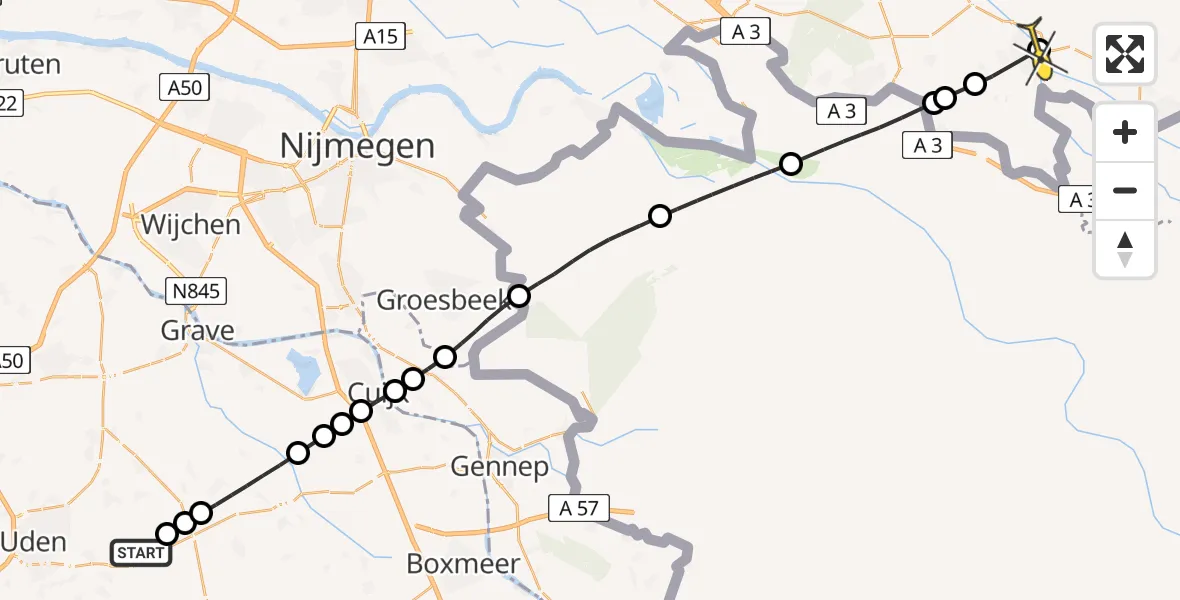 Routekaart van de vlucht: Lifeliner 3 naar Ulft, Peelweg