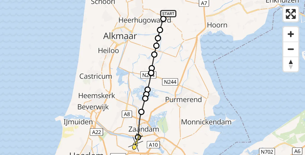 Routekaart van de vlucht: Lifeliner 1 naar Amsterdam Heliport, Fazant