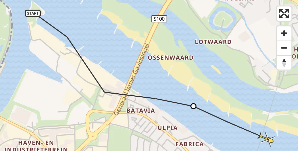 Routekaart van de vlucht: Politiehelikopter naar Lent, Fort Krayenhoff